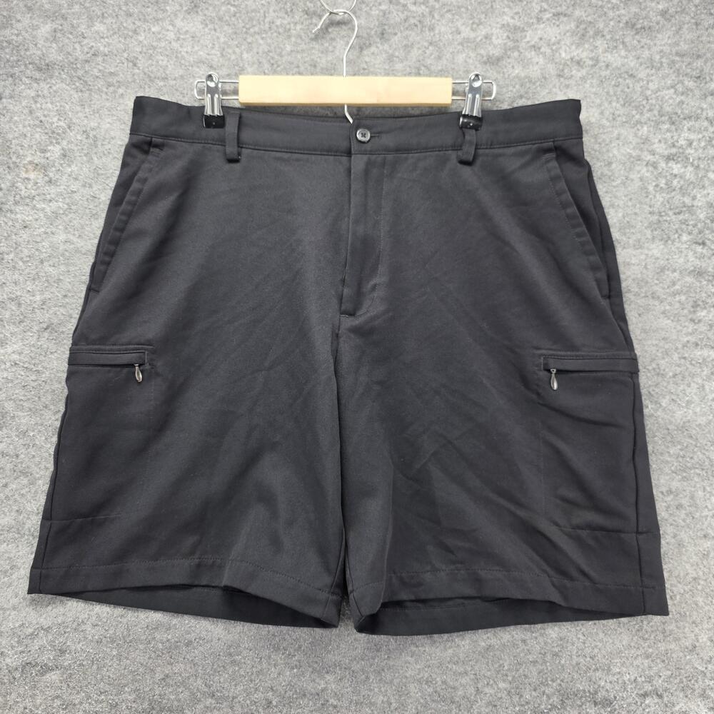 IZOD Shorts Mens 38 Black Cargo Microfiber Moisture Wicking Pockets 8 Inseam